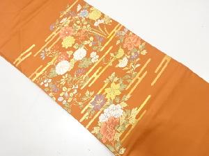 ヱ霞に菊・橘・秋草模様織り出し　名古屋帯